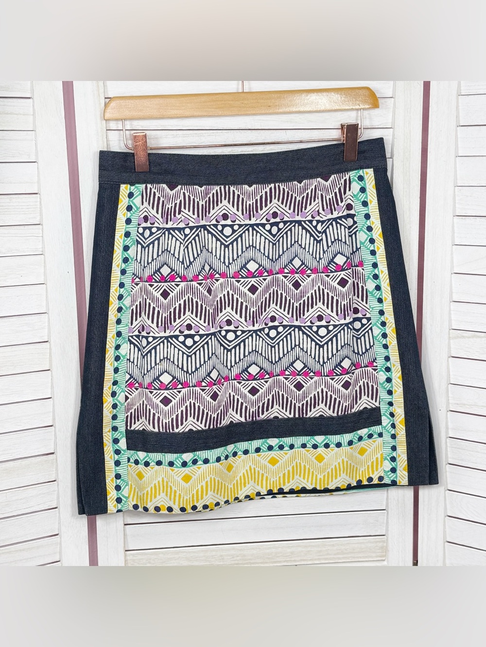Nanette Lepore Tribal Print Silk Linen A Line Pencil Skirt Blue‎ Multi 6